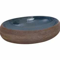 Plomberie-vidaXL Vasque à poser ovale 59x40x15 cm céramique Marron et bleu