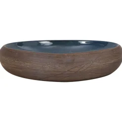 Plomberie-vidaXL Vasque à poser ovale 59x40x15 cm céramique Marron et bleu