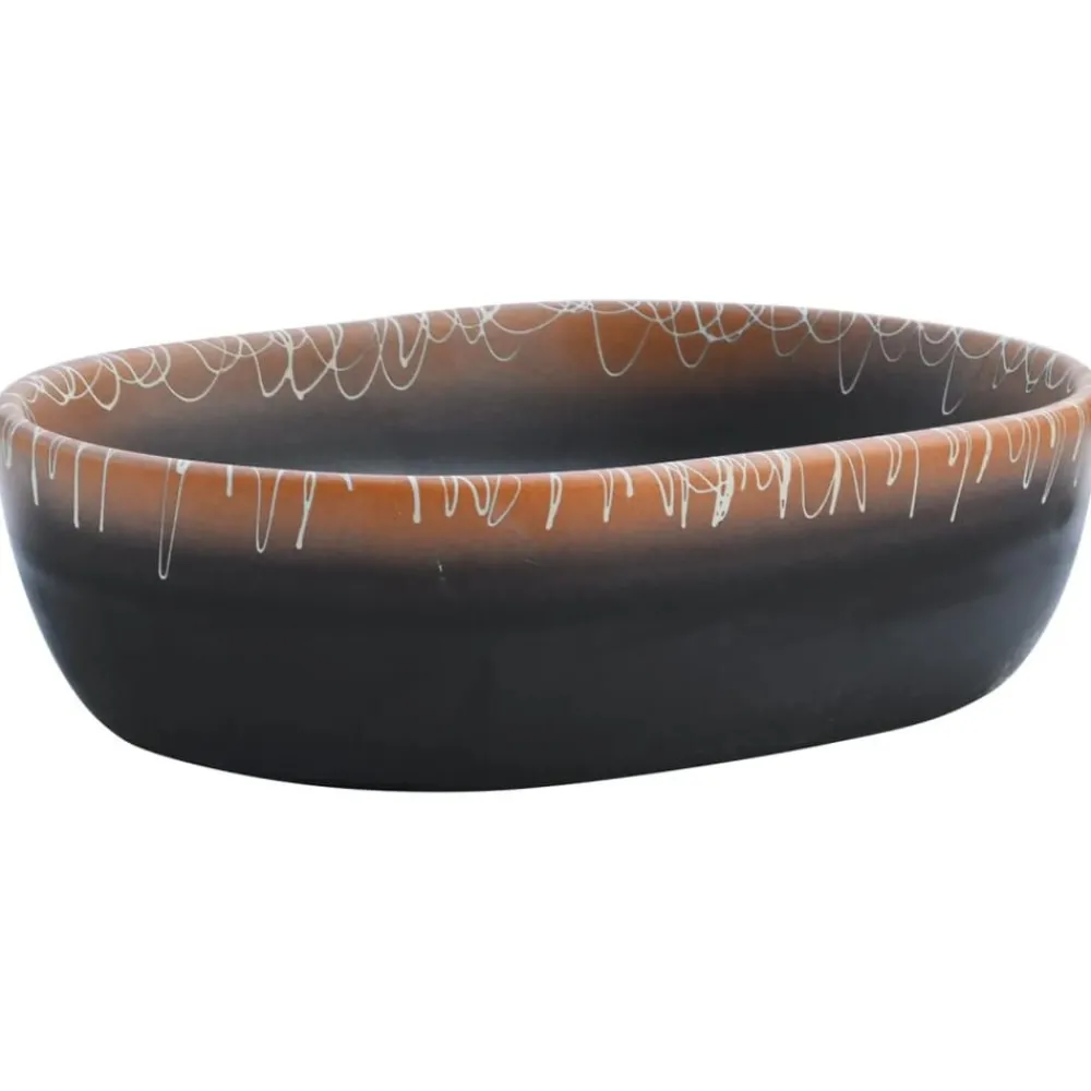 Plomberie-vidaXL Vasque à poser ovale 47x33x13 cm céramique Noir et orange