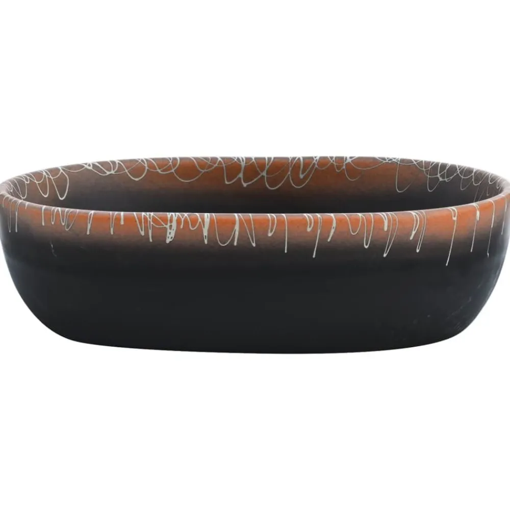 Plomberie-vidaXL Vasque à poser ovale 47x33x13 cm céramique Noir et orange