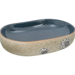Plomberie-vidaXL Vasque à poser sable et bleu ovale 59x40x14 cm céramique Bleu foncé