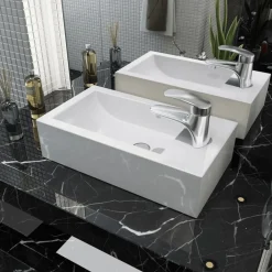 Plomberie-vidaXL Vasque + trou de robinet Céramique 46 x 25,5 x 12 cm Blanc