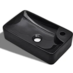 Plomberie-vidaXL Vasque à trou pour robinet céramique pour salle de bain Noir
