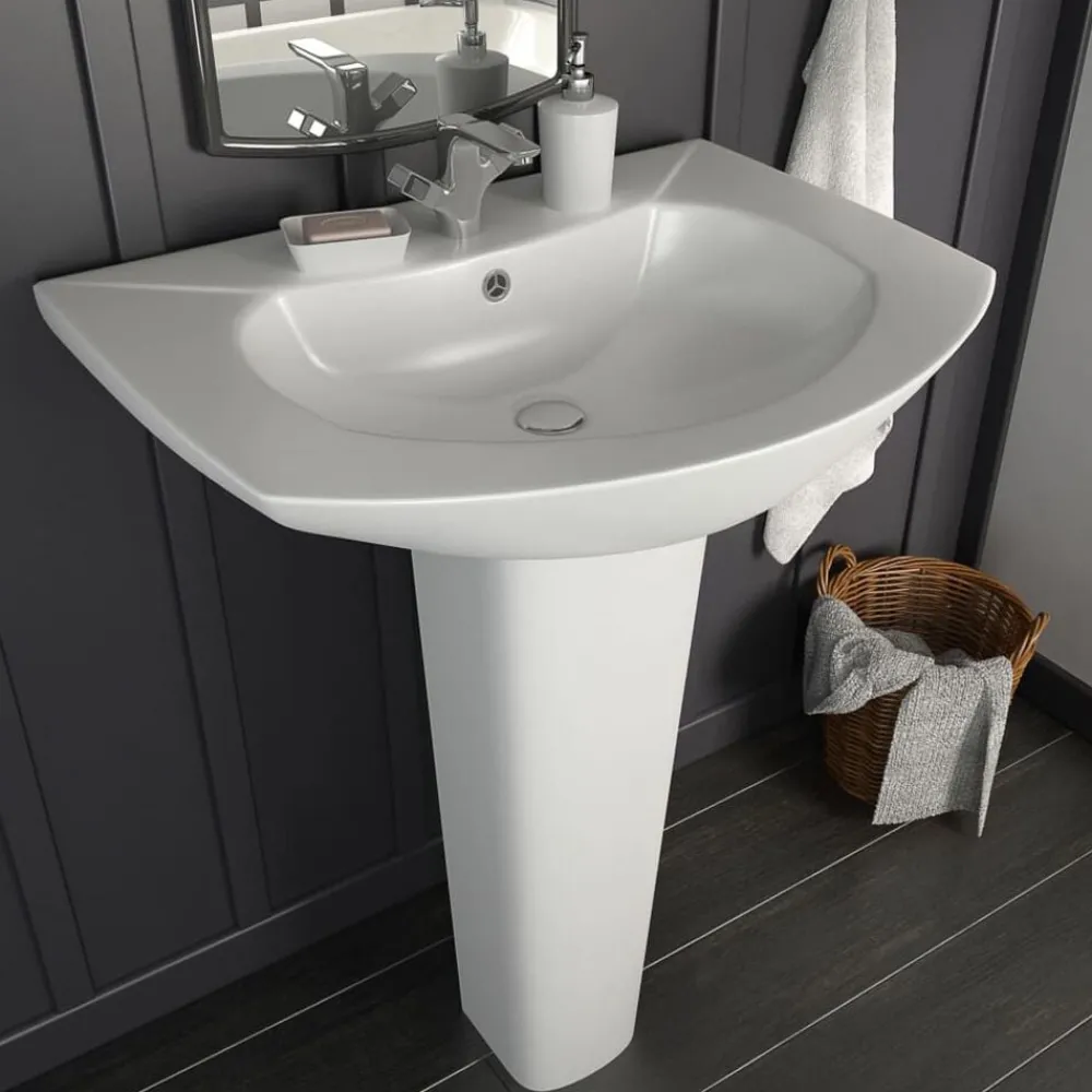 vidaXL Vasque autoportant avec socle Céramique Blanc 650x520x200 mm