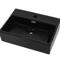 Plomberie-vidaXL Vasque avec trou de robinet en céramique 51,5x38,5x15 cm Noir