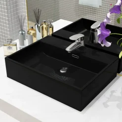 Plomberie-vidaXL Vasque avec trou de robinet en céramique 51,5x38,5x15 cm Noir