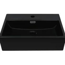 Plomberie-vidaXL Vasque avec trou de robinet en céramique 51,5x38,5x15 cm Noir
