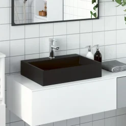 Plomberie-vidaXL Vasque 50x38x11 cm fonte minérale/marbre mat Noir