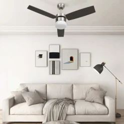 Appareils Électroménagers-vidaXL Ventilateur de plafond lampe et télécommande 108cm Marron foncé