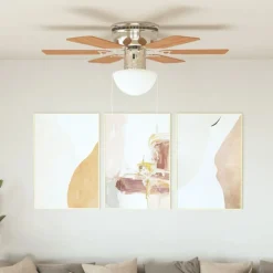 Appareils Électroménagers-vidaXL Ventilateur de plafond orné avec lumière 82 cm Marron clair