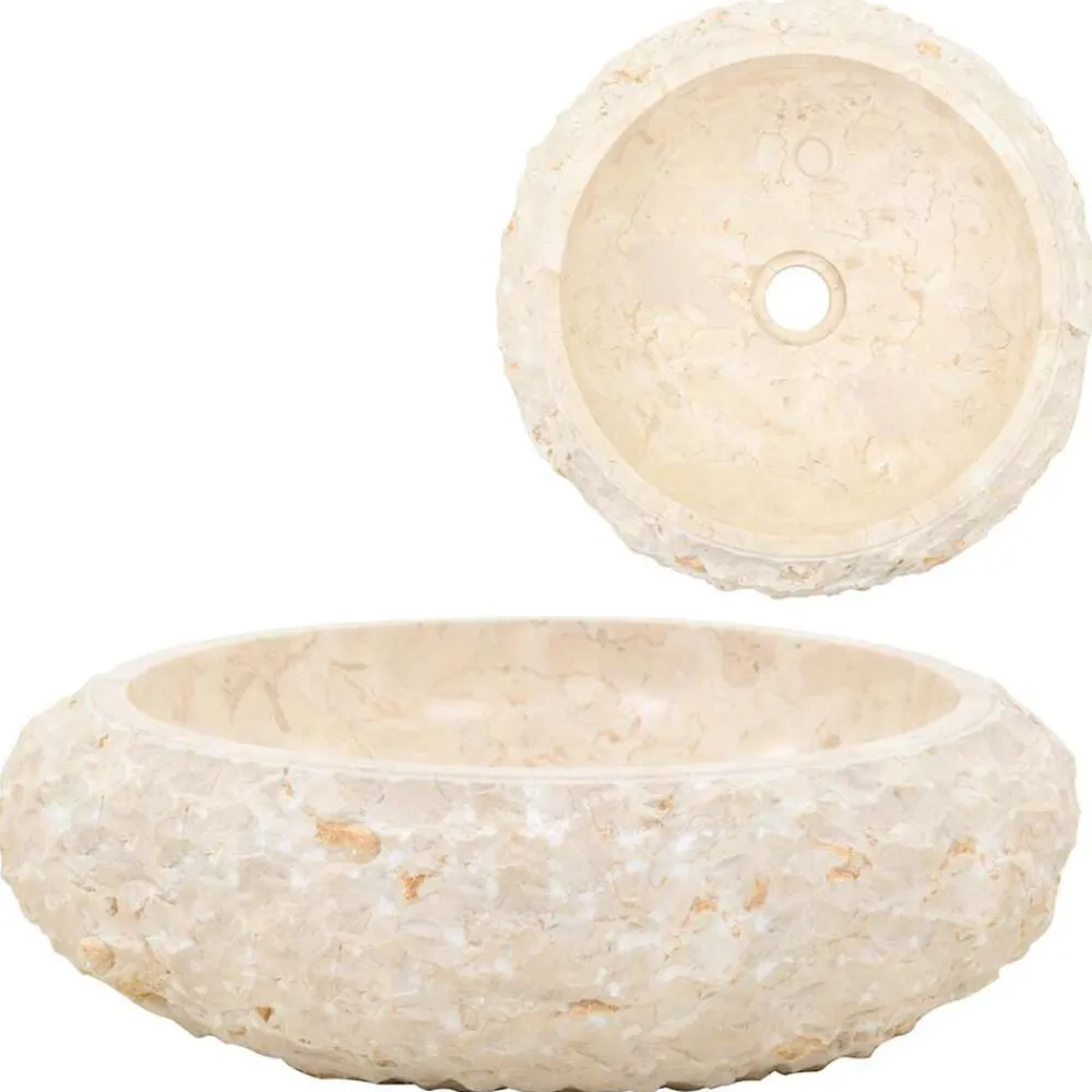 Plomberie-vidaXL Évier 40 x 12 cm Marbre Crème Crème