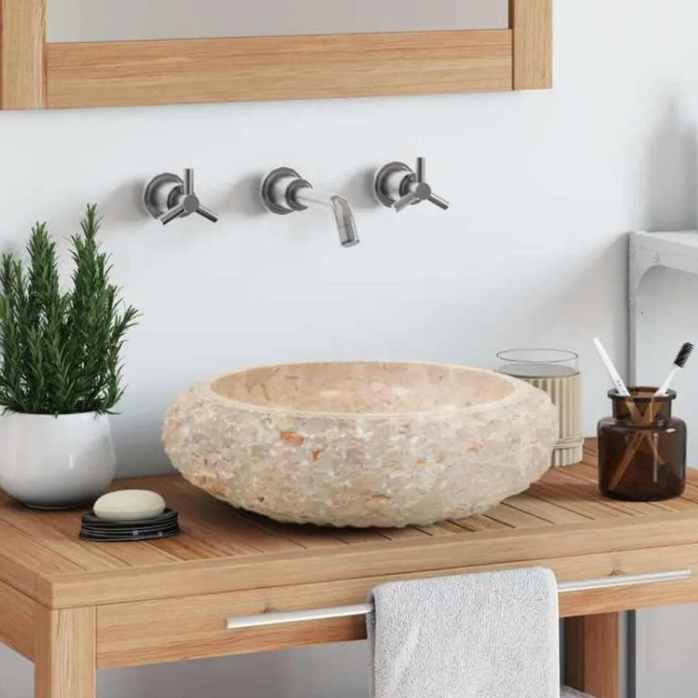 Plomberie-vidaXL Évier 40 x 12 cm Marbre Crème Crème