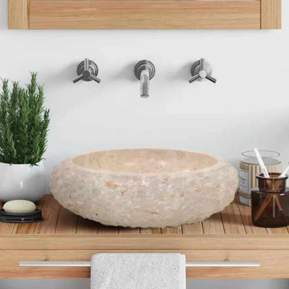 Plomberie-vidaXL Évier 40 x 12 cm Marbre Crème Crème