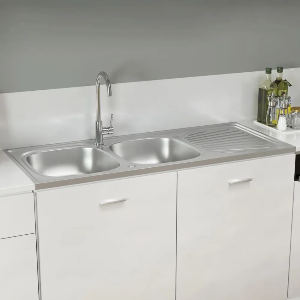 vidaXL Évier de cuisine à double évier argenté 1200x500x155 mm inox