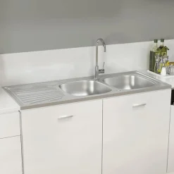 vidaXL Évier de cuisine à double évier argenté 1200x500x155 mm inox
