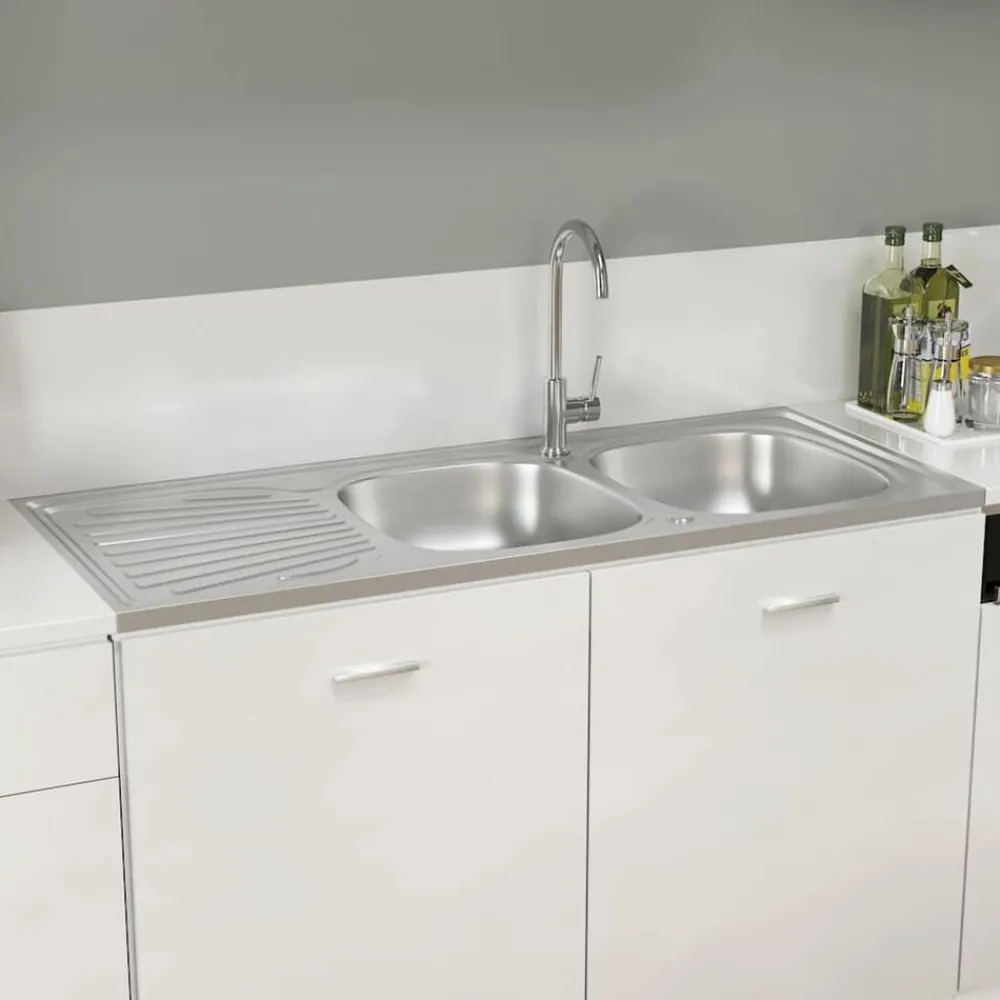 vidaXL Évier de cuisine à double évier argenté 1200x500x155 mm inox