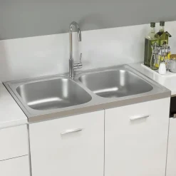 vidaXL Évier de cuisine à double lavabo argenté 800x500x155 mm inox