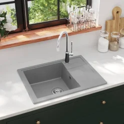 Plomberie-vidaXL Évier de cuisine avec trou de trop-plein ovale Granit Gris
