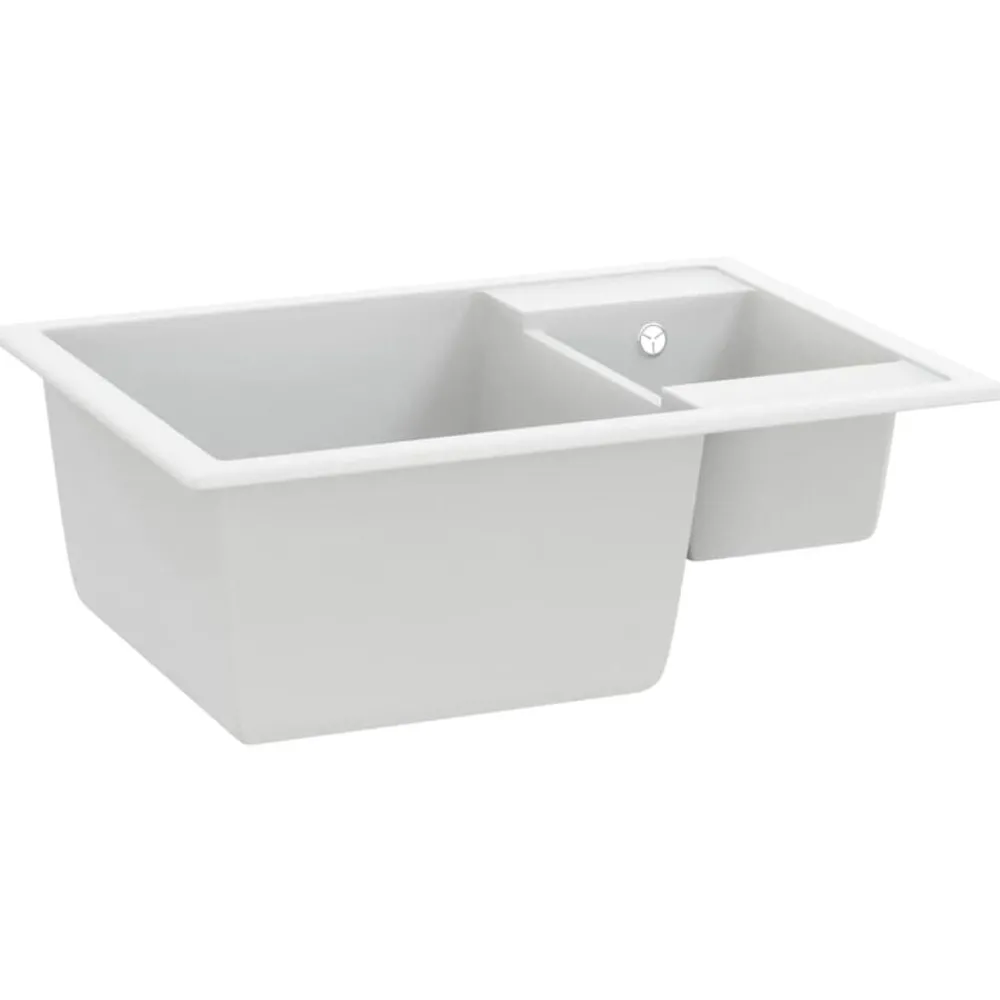 Plomberie-vidaXL Évier de cuisine deux lavabos trou de trop-plein Granit Blanc