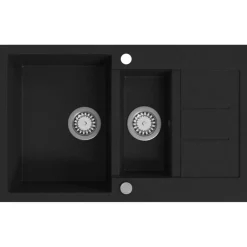 Plomberie-vidaXL Évier de cuisine en granit Double bac Noir