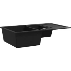 Plomberie-vidaXL Évier de cuisine en granit Double bac Noir