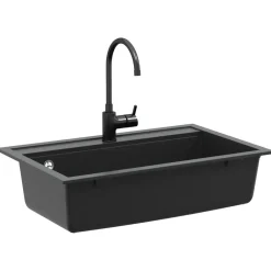 Plomberie-vidaXL Évier de cuisine en granit Bac unique Noir