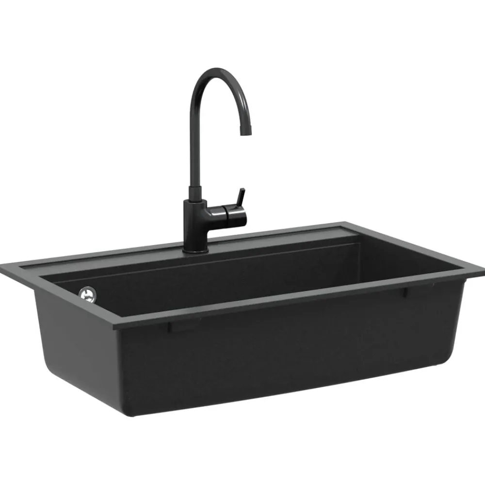 Plomberie-vidaXL Évier de cuisine en granit Bac unique Noir