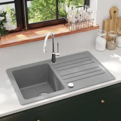 vidaXL Évier de cuisine en granite avec égouttoir réversible