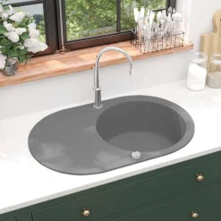 vidaXL Évier de cuisine en granit Bac unique Ovale Gris