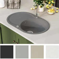 vidaXL Évier de cuisine en granit Bac unique Ovale Gris