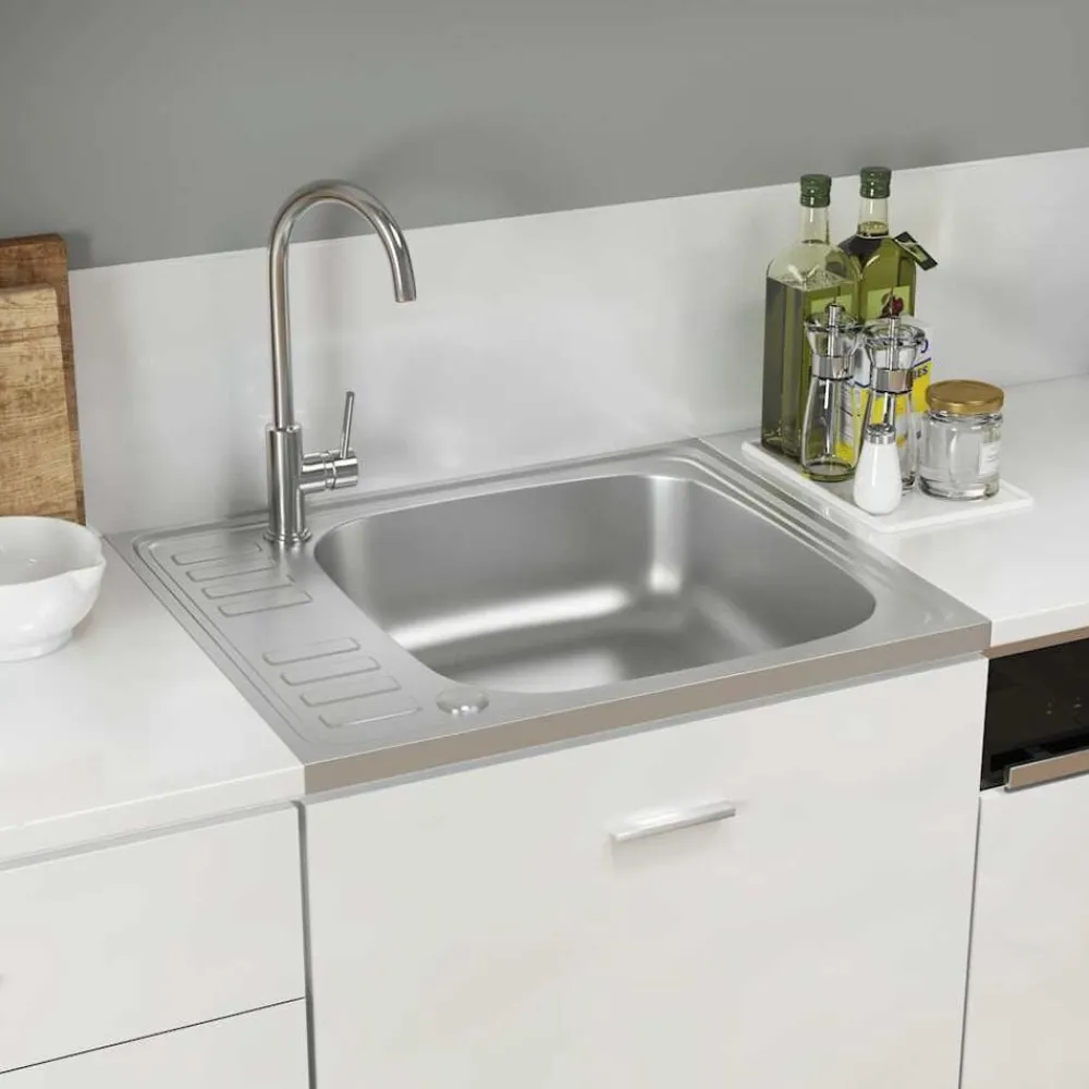Plomberie-vidaXL Évier de cuisine et égouttoir argenté 600x500x155 mm inox