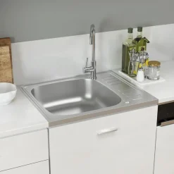 Plomberie-vidaXL Évier de cuisine et égouttoir argenté 600x500x155 mm inox