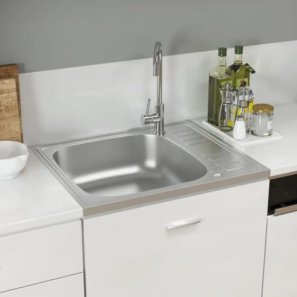 Plomberie-vidaXL Évier de cuisine et égouttoir argenté 600x500x155 mm inox