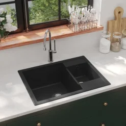Plomberie-vidaXL Évier de cuisine et deux lavabos trou de trop-plein Granit Noir