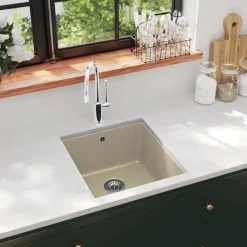 Plomberie-vidaXL Évier de cuisine Granit Seul lavabo Beige