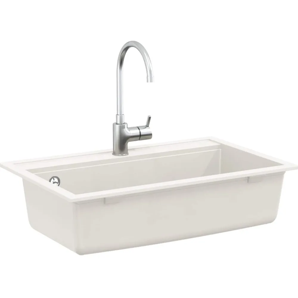 Plomberie-vidaXL Évier de cuisine Granit Seul lavabo Blanc