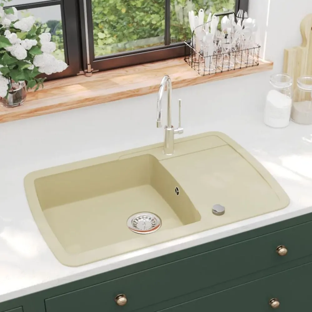 Plomberie-vidaXL Évier de cuisine Granit Seul lavabo Beige