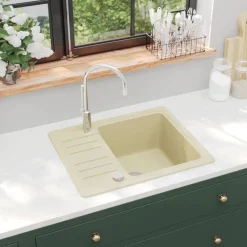 Plomberie-vidaXL Évier de cuisine Granit Seul lavabo Beige