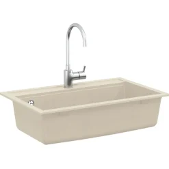 Plomberie-vidaXL Évier de cuisine Granit Seul lavabo Beige
