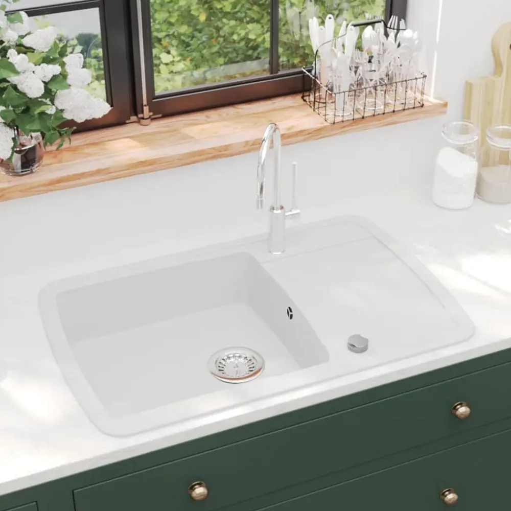 Plomberie-vidaXL Évier de cuisine Granit Seul lavabo Blanc