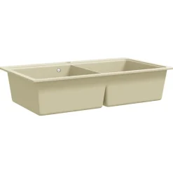 Plomberie-vidaXL Évier de cuisine Granit Double lavabo Beige