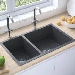 Plomberie-vidaXL Évier de cuisine Acier inoxydable Noir