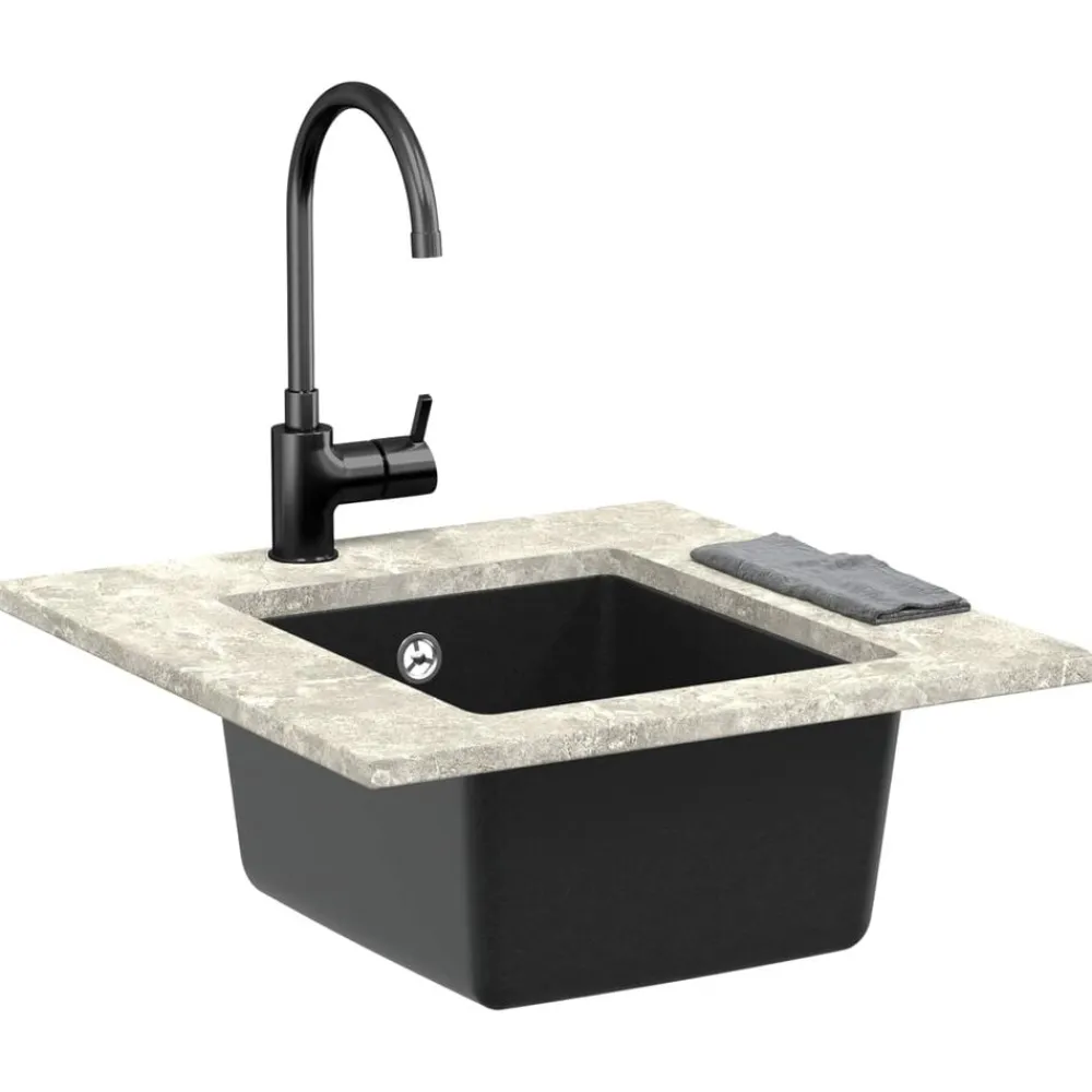 Plomberie-vidaXL Évier 370 x 460 mm 80% Quartz et 20% Résine Noir