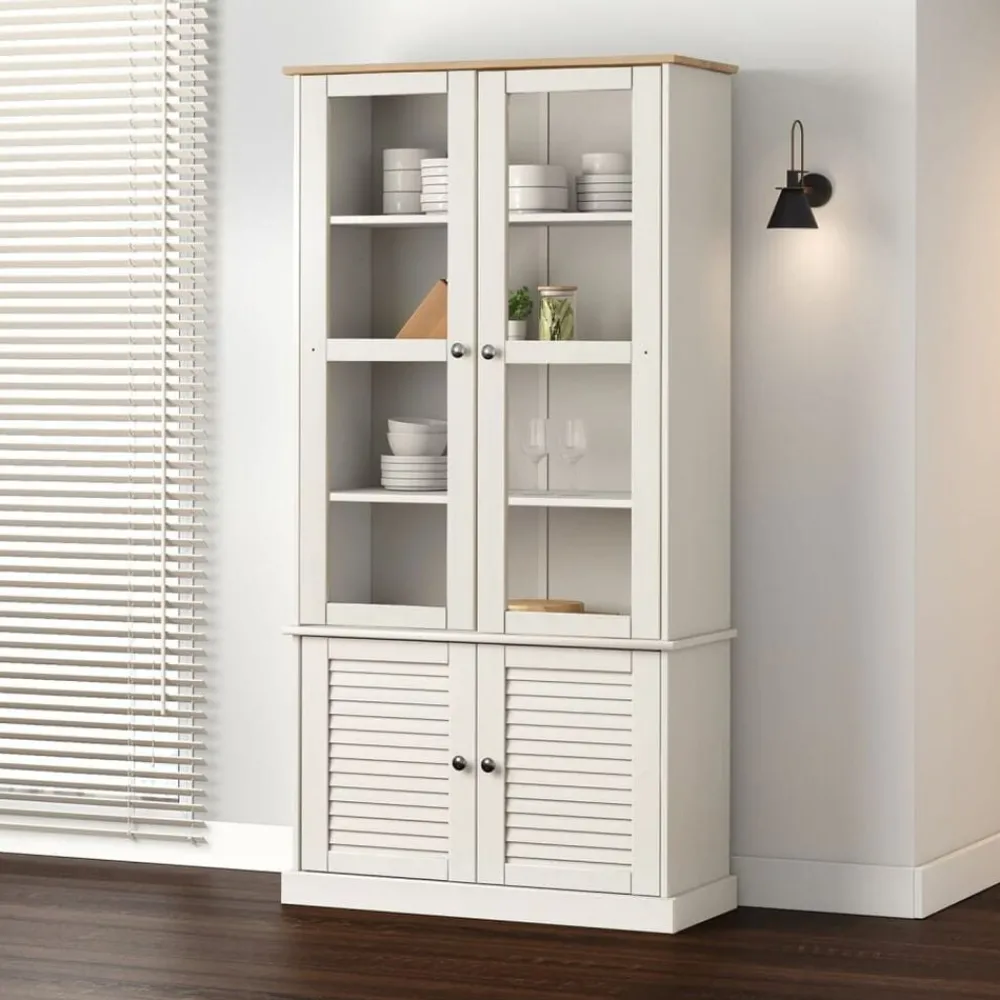 Étagères-vidaXL Vitrine en verre VIGO 85x35x170 cm bois massif de pin Blanc