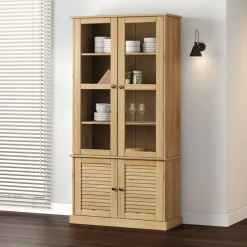 Étagères-vidaXL Vitrine en verre VIGO 85x35x170 cm bois massif de pin Marron