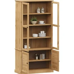 Étagères-vidaXL Vitrine en verre VIGO 85x35x170 cm bois massif de pin Marron