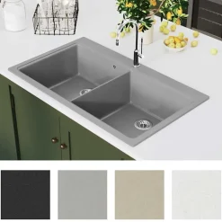 vidaXL Évier de cuisine encastrable à 2 bacs en granite blanc
