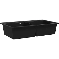 Plomberie-vidaXL Évier de cuisine encastrable à 2 bacs en granite Noir