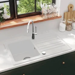 vidaXL Évier de cuisine réversible à 1 bac en granite avec égouttoir